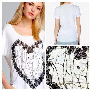 Lauren Moshi Revolve Orchid Heart Audrey Soft S/S T White Violet Gold Size Small